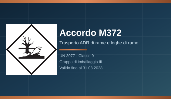 Rame e leghe metalliche contenenti rame: l’Accordo M372 proposto dall’Italia operativo dal 13/07/2026
